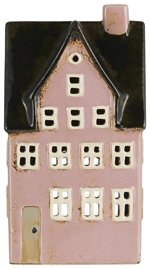 Nyhavn hus til fyrfadslys lyserød med skorsten fra Ib Laursen - Tinashjem